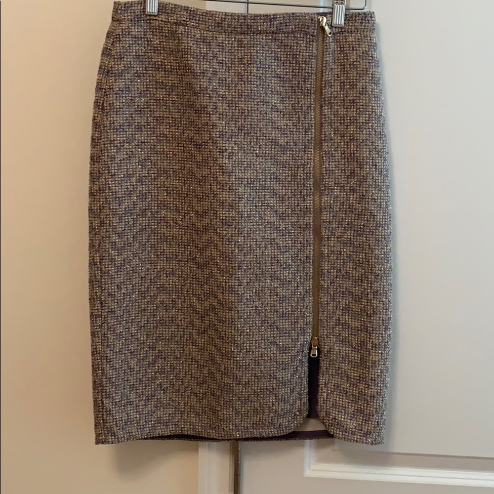 J. Crew Metallic Tweed Pencil Skirt w/ Gold Zipper